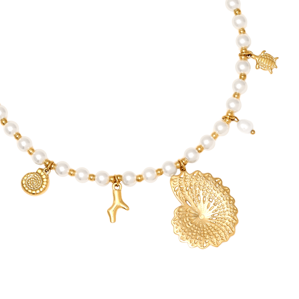 Edelstahl Halskette 42cm Ocean Love In Pearl Chain