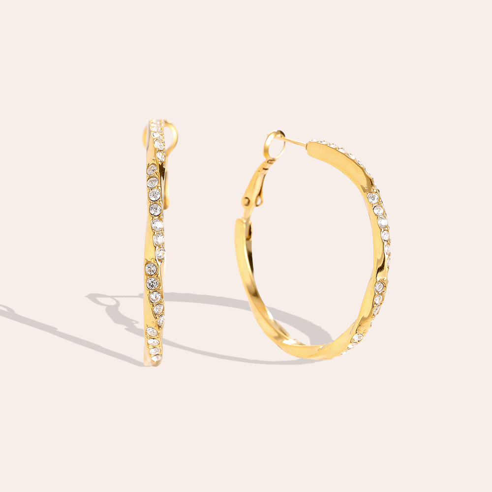 Edelstahl Ohrringe 3.4cm Light Twist Diamond Hoop