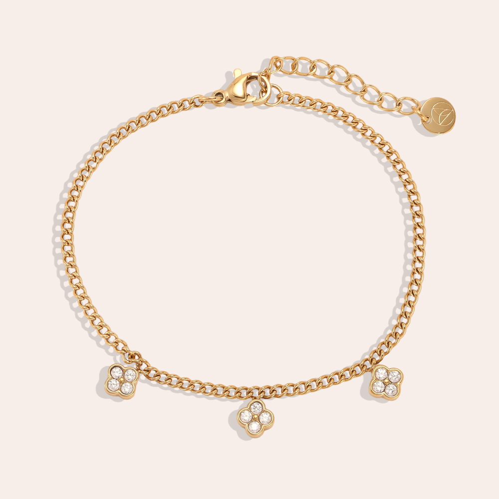 Edelstahl Armband 17cm drei Kleeblatt mit Zirkonia