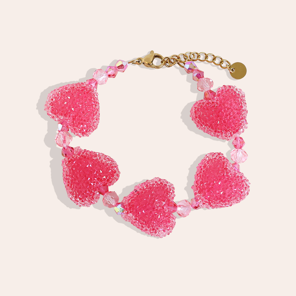 Edelstahl Armkette 17cm Acrylic Pink Heart Chain