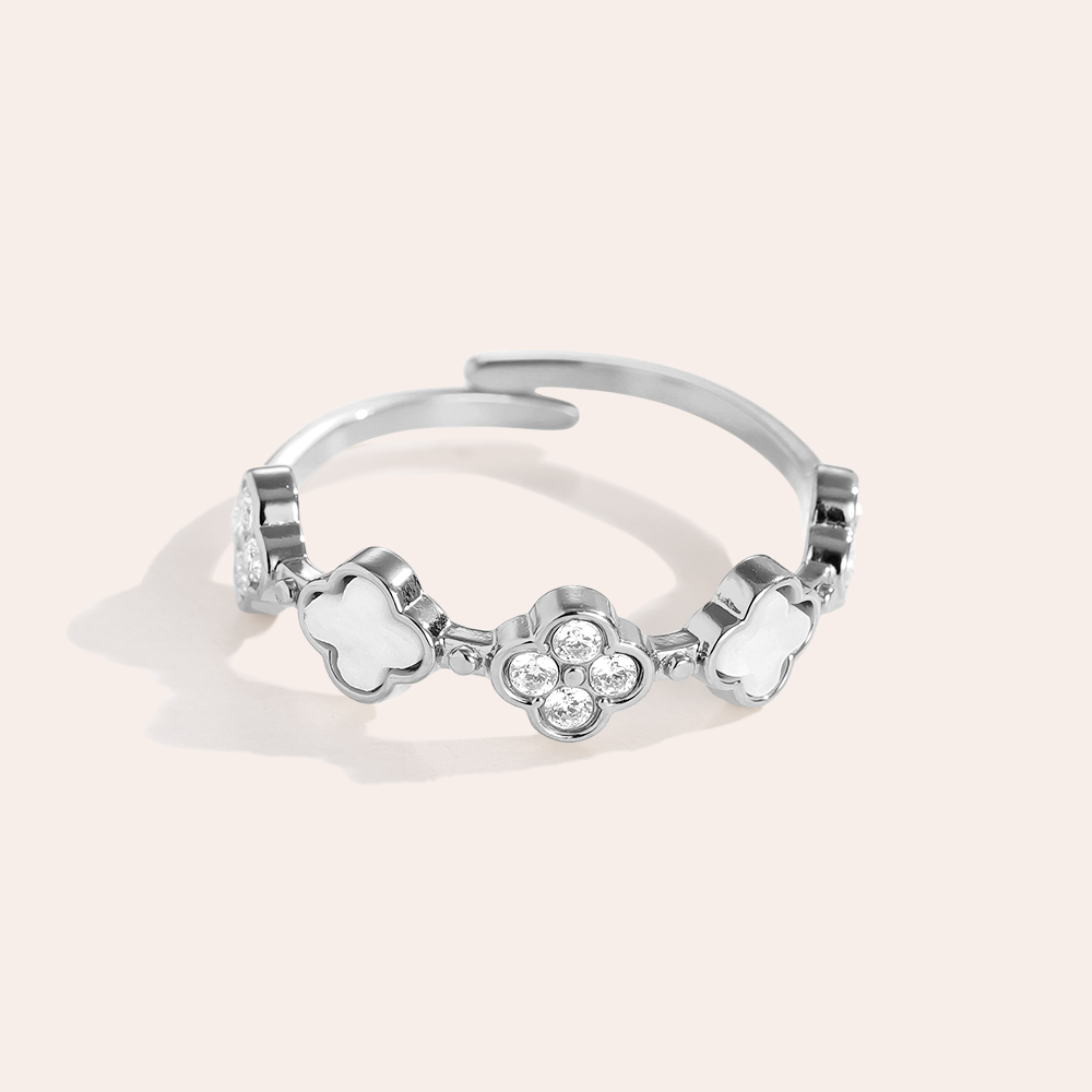 Edelstahl Ring Diamond Lucky Flower And Shell Flower