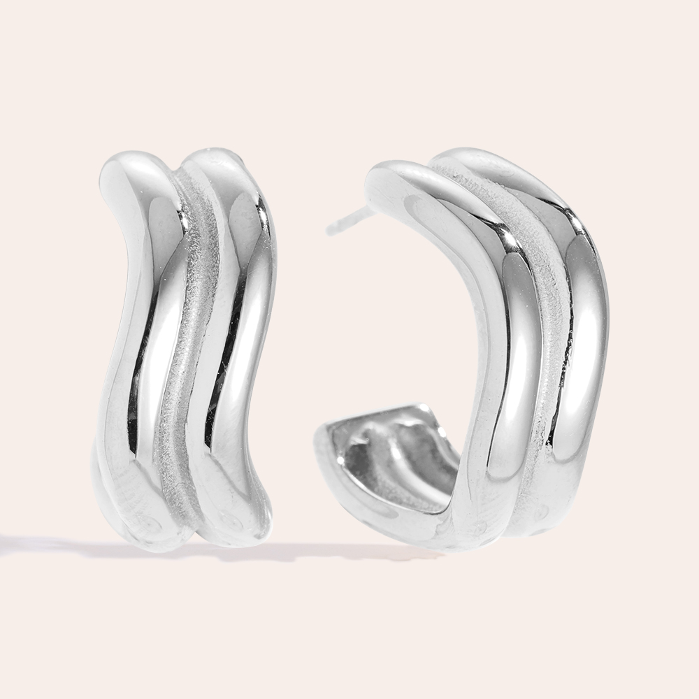 Edelstahl Ohrringe 22mm Two Wave Line