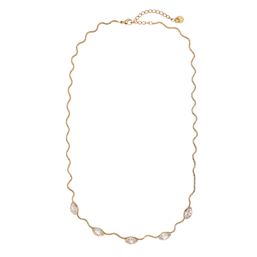 Edelstahl Halskette 42cm Wellenkette mit Auge Zirkonia
