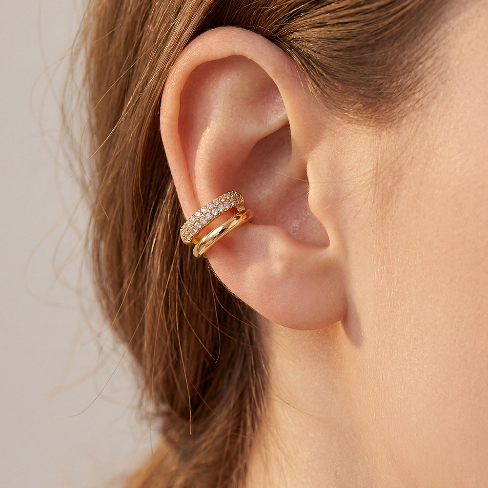 Vergoldete Ear-cuffs 15mm Halbkreis mit Zirkonia