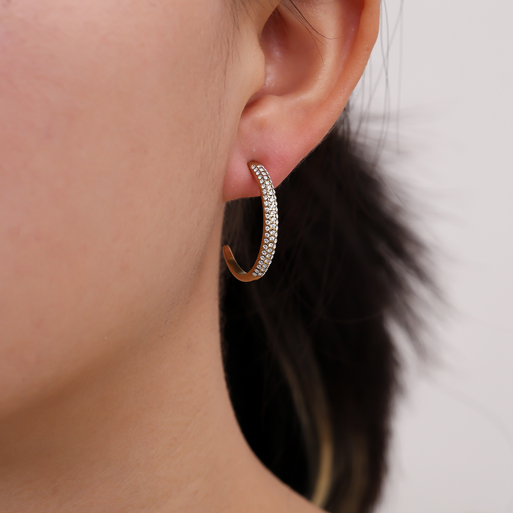 Edelstahl Ohrringe 24mm Half Diamond Hoop