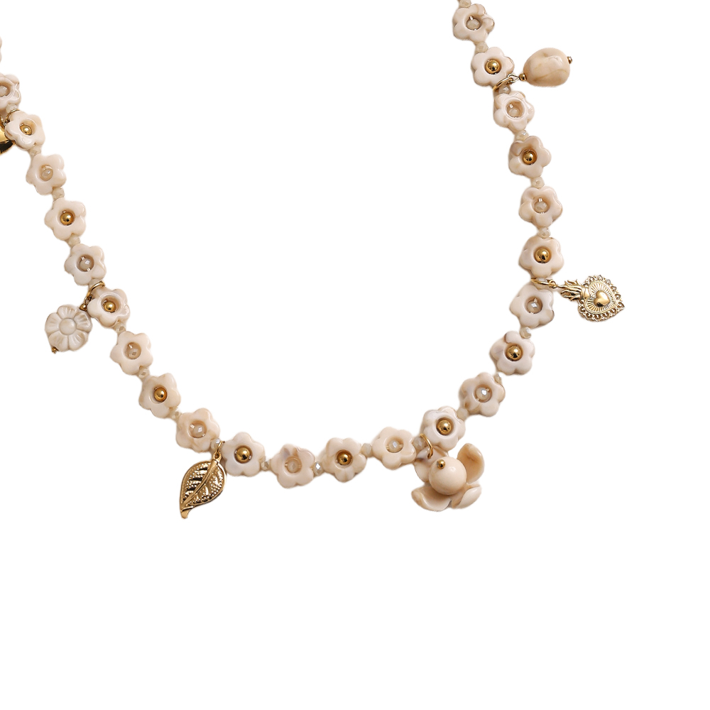 Edelstahl Halskette 90cm Harzblumen-Kette mit Charms