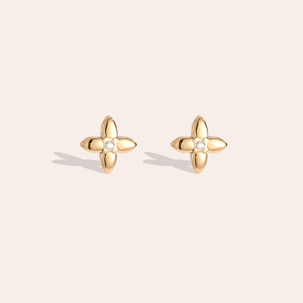 Edelstahl Ohrringe 5.6mm Zirkonia Kleeblatt