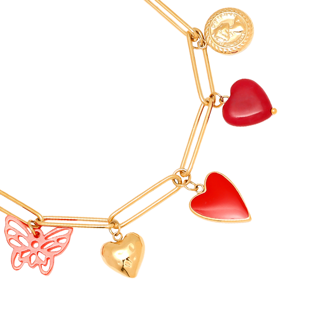 Edelstahl Armband 21cm Red Charms