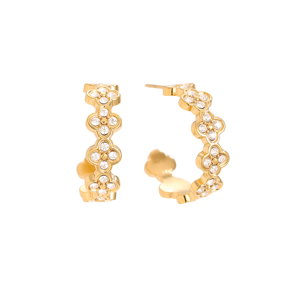 Edelstahl Ohrringe 2.5cm Diamond Lucky Flower Hoop