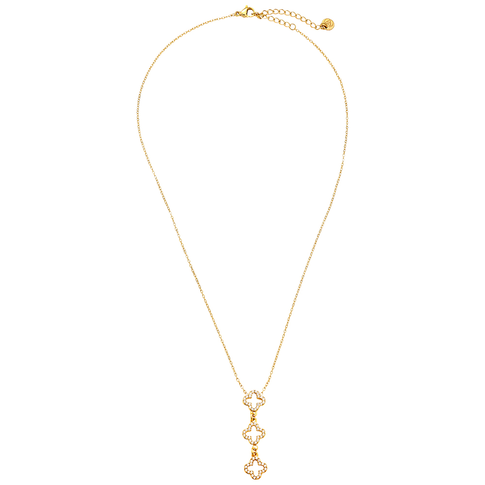 Edelstahl Halskette 39cm Three Diamond Luckly Flowers