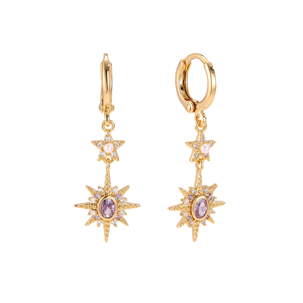 Vergoldete Ohrringe 36mm Violette Zirkonia