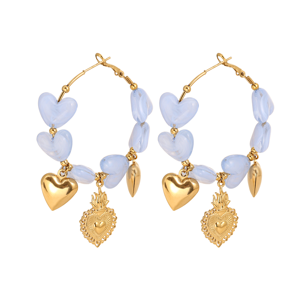 Edelstahl Ohrringe 65mm Acrylic Hearts Hoop