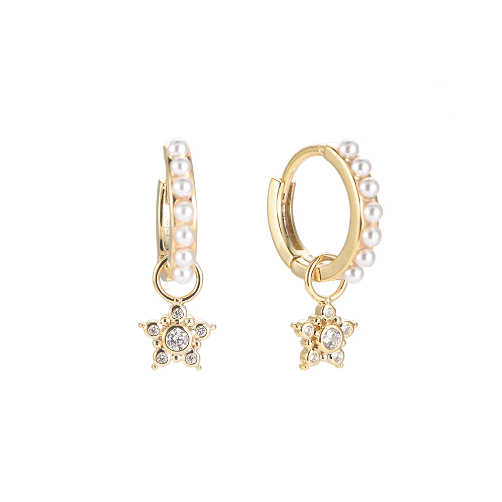 Vergoldete Ohrringe Pointed Star & Pearl Hoop