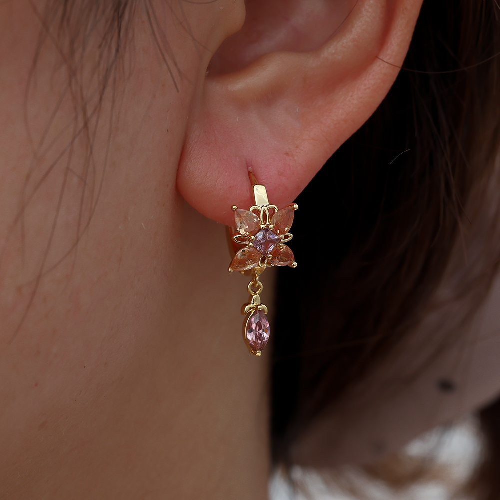 Vergoldete Ohrringe Sparkling Diamond Flower With Drop Eye