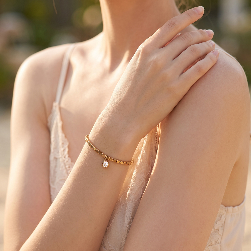 Edelstahl Armband Elastic kleinen quadratischen mit Zirkonia  