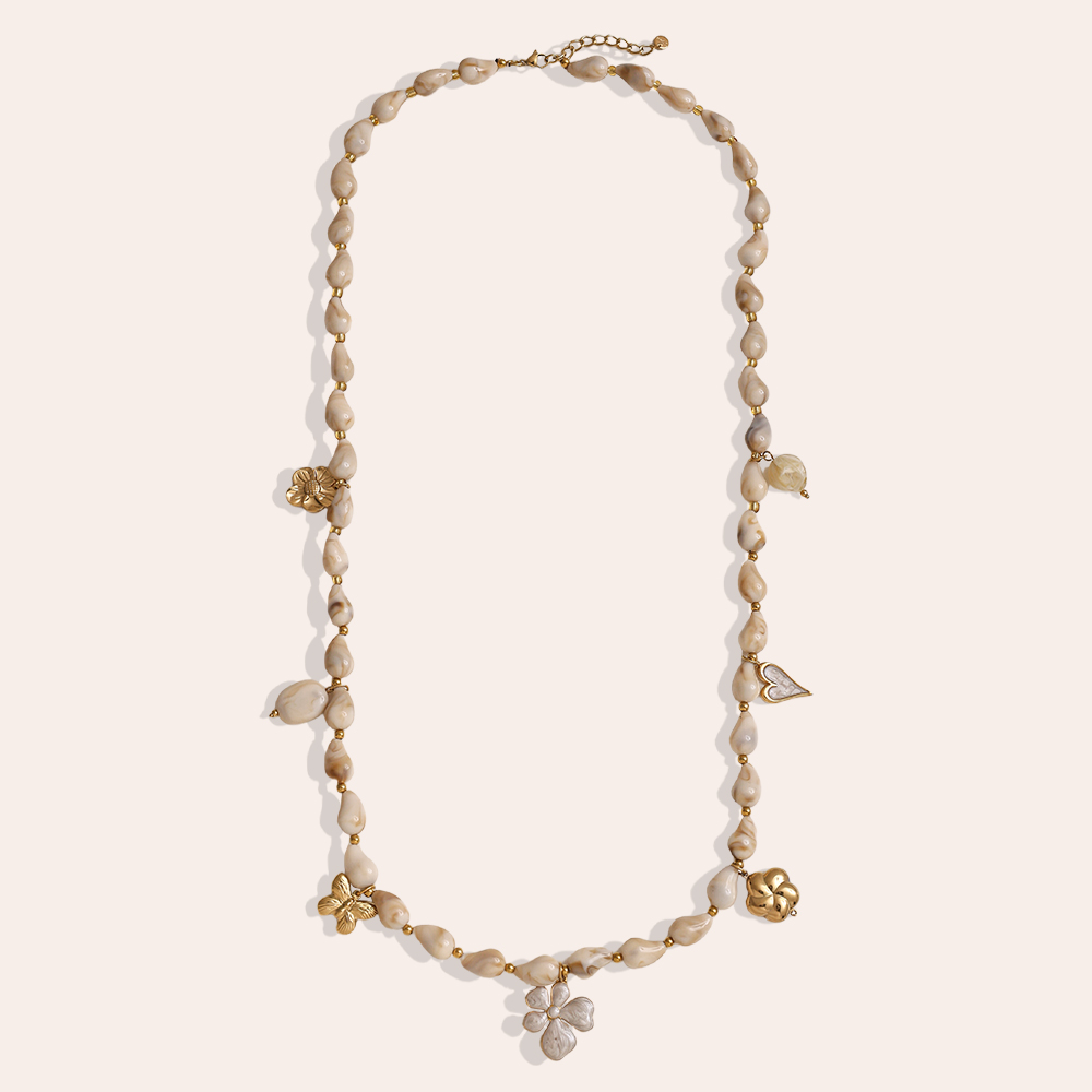 Edelstahl Halskette 89cm Kette mit Harztropfen und goldenen Schmetterling, Blume, Herz