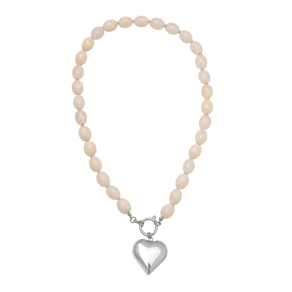 Edelstahl Halskette 48cm Heart In Acrylic Pearl