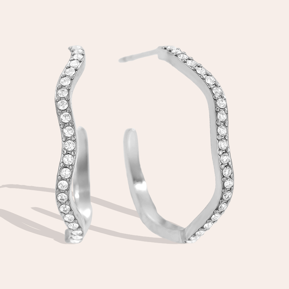 Edelstahl Ohrringe 2.3cm Diamond Half Hoop