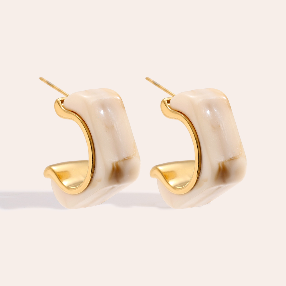 Edelstahl Ohrringe 25mm Cube Half Hoop Resin