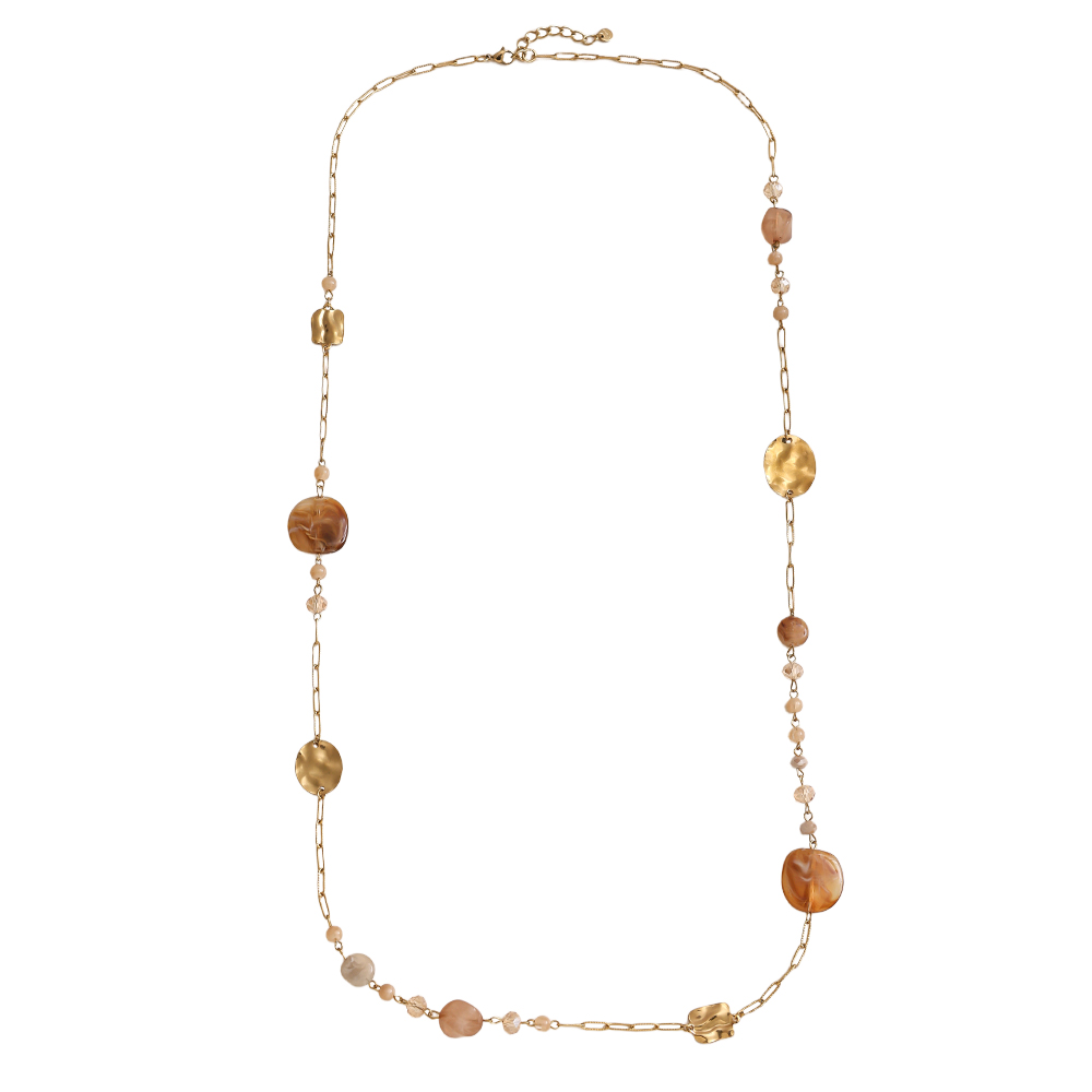 Edelstahl Halskette 101cm Kristallplättchen und goldenes Plättchen