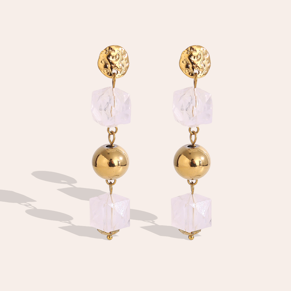 Edelstahl Ohrringe 6cm Acrylic und Gold Beads