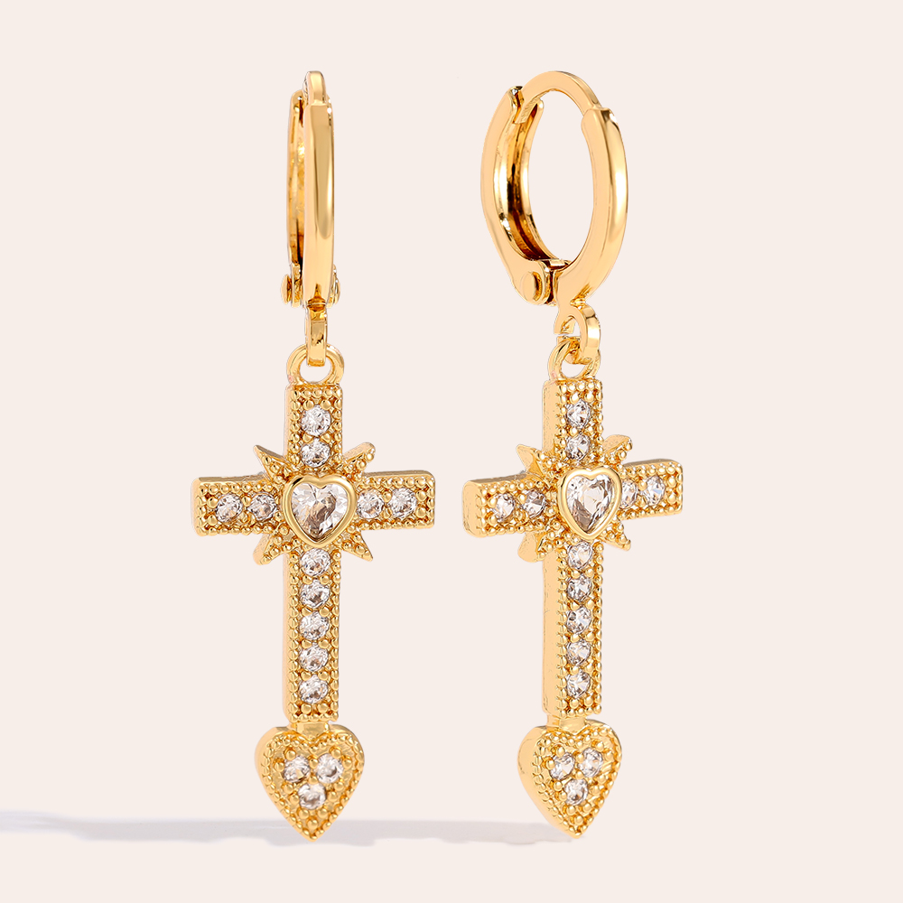 Vergoldete Ohrringe 3.9cm Diamond Cross And Heart