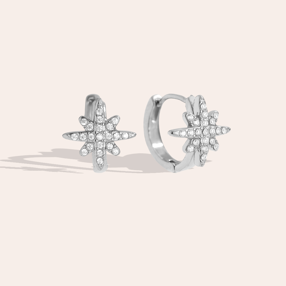 Edelstahl Ohrringe 1.4cm Diamond Star Hoop