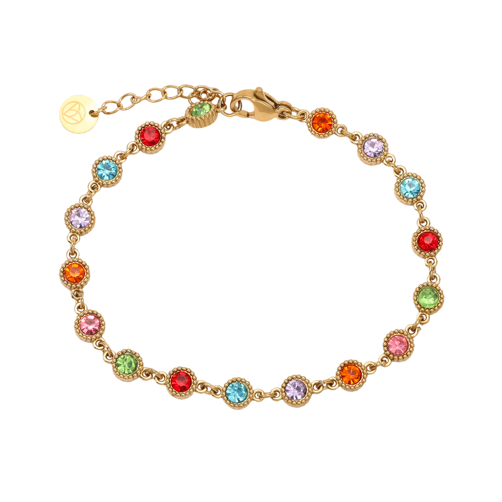 Edelstahl Armband 17cm viele bunte funkelnde Zirkonia    