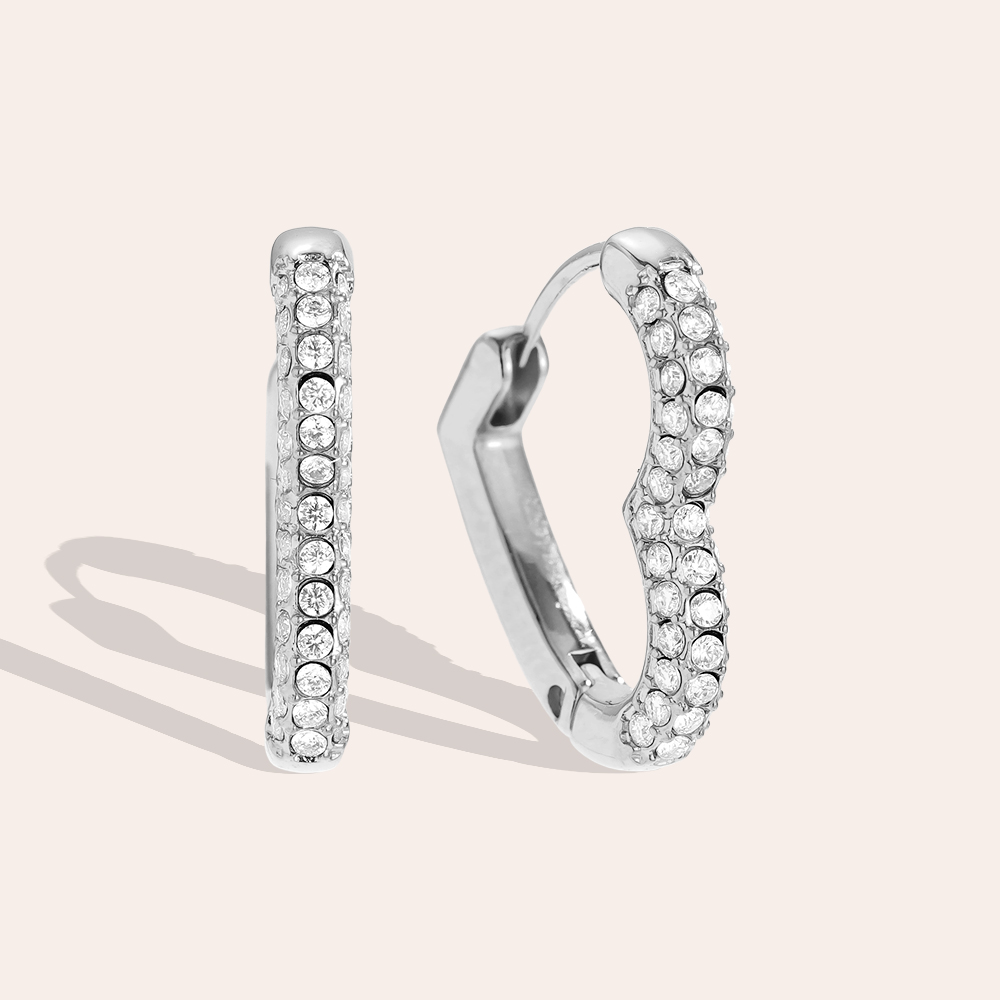 Edelstahl Ohrringe 18mm Diamond Heart Hoop