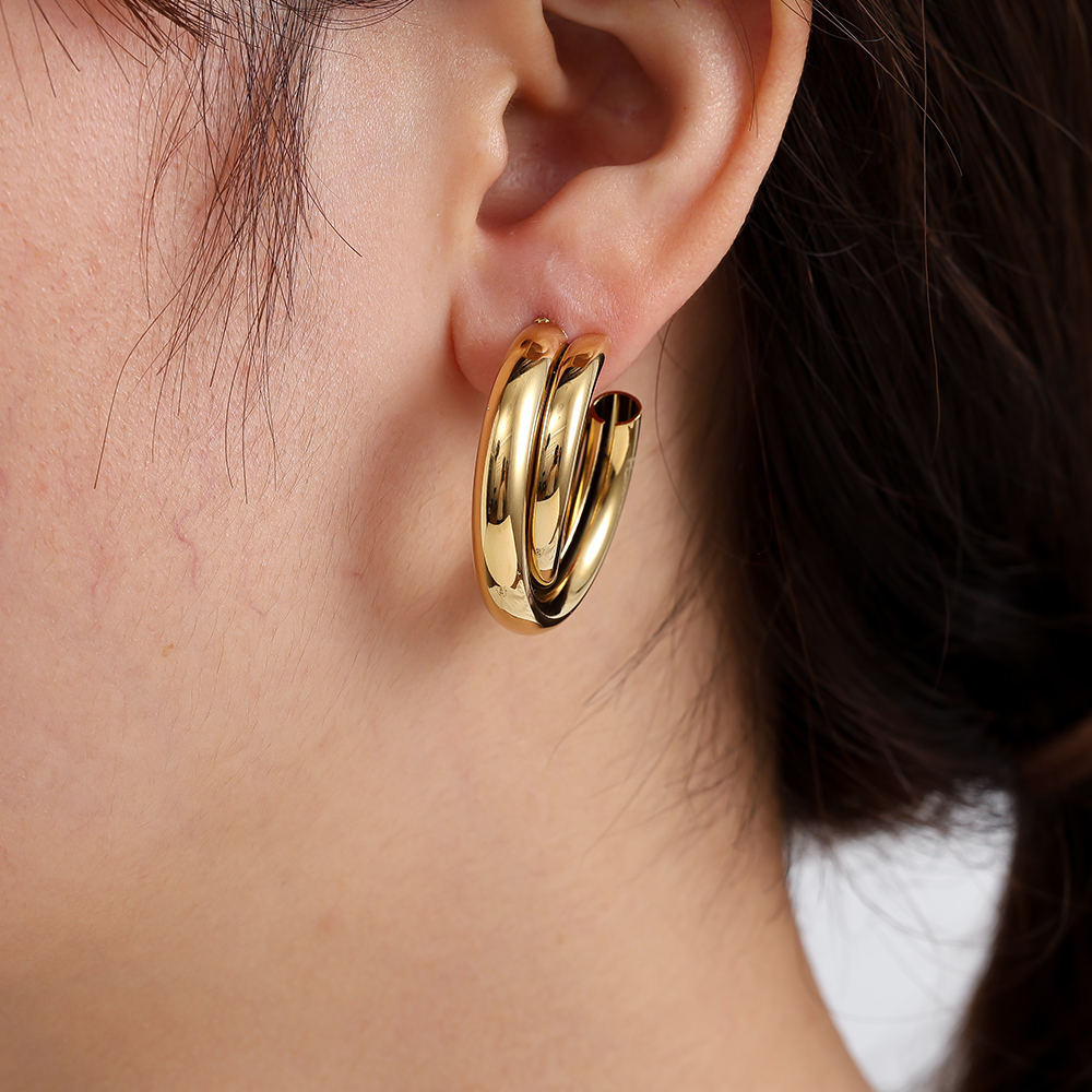 Edelstahl Ohrringe 28mm Two Hoop