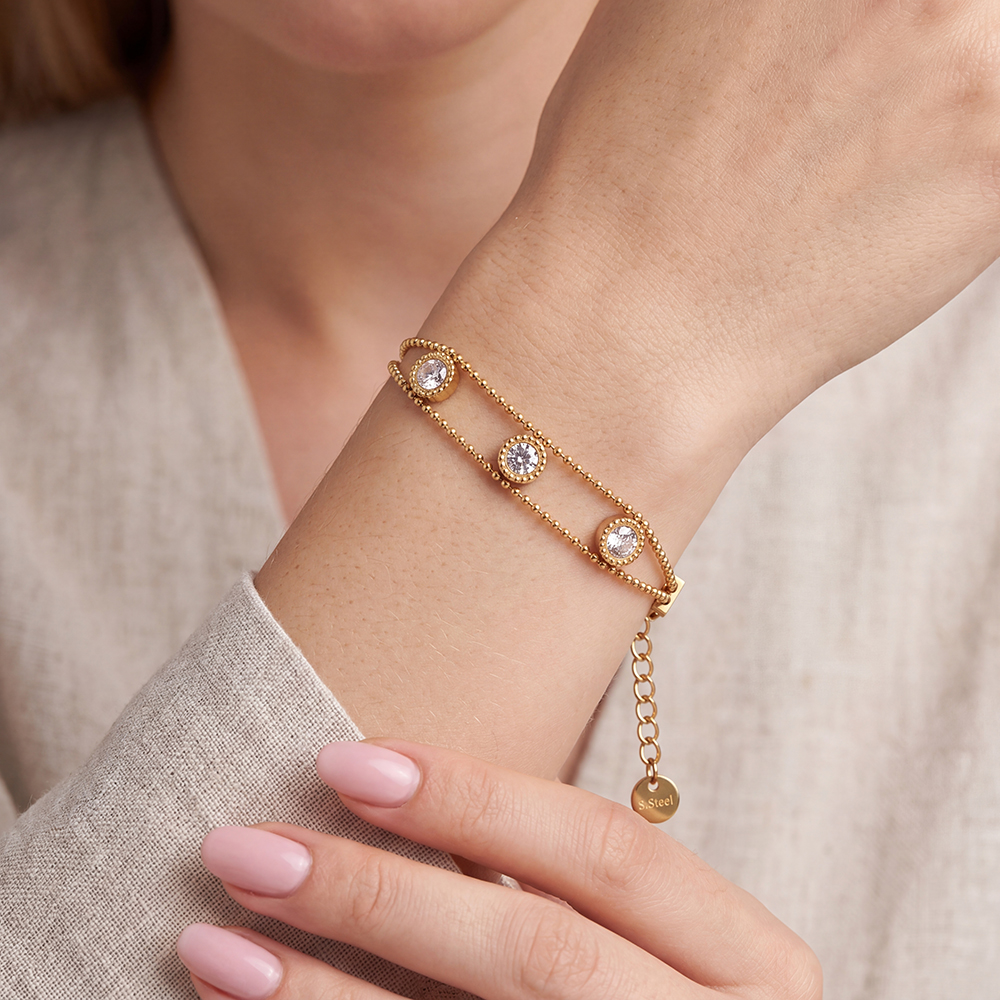 Edelstahl Armband 17.5cm Schlicht Zirkonia