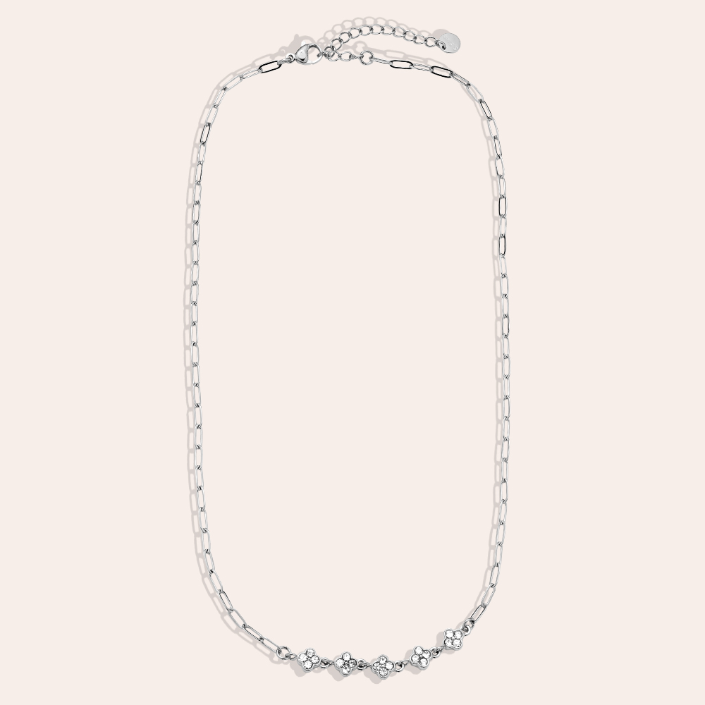 Edelstahl Halskette 41cm Three Diamond Flowers