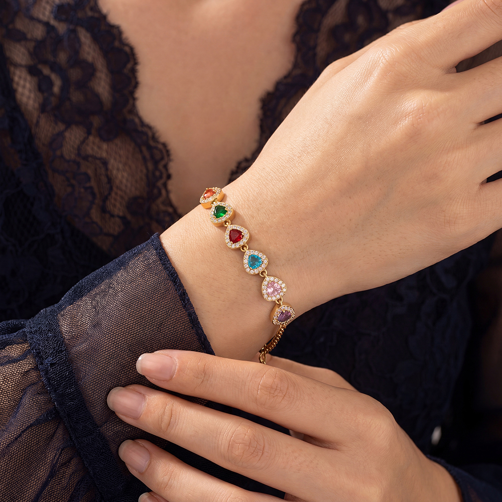 Edelstahl Armband 17cm bunte funkelnde Zirkonia   