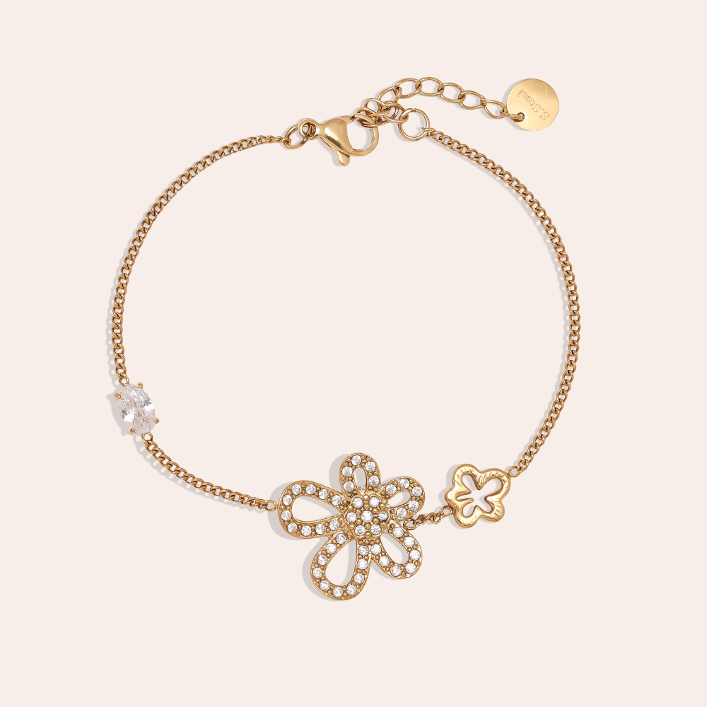 Edelstahl Armkette 17cm Cool Diamond Flower
