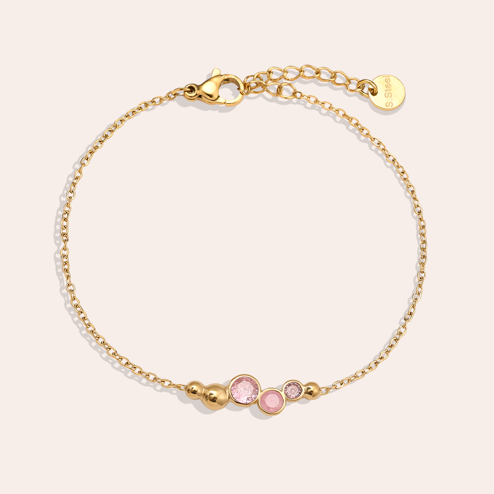 Edelstahl Armkette 17cm Pink Round Diamond