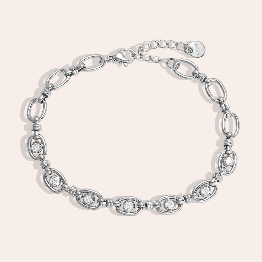 Edelstahl Armband 17cm ovale Kette mit Zirkonia