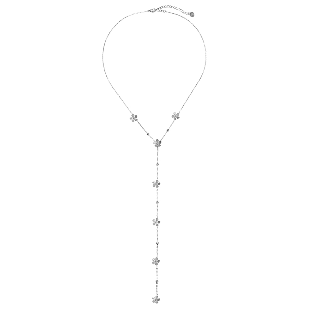 Edelstahl Halskette 41cm Y-Kette mit Blumen