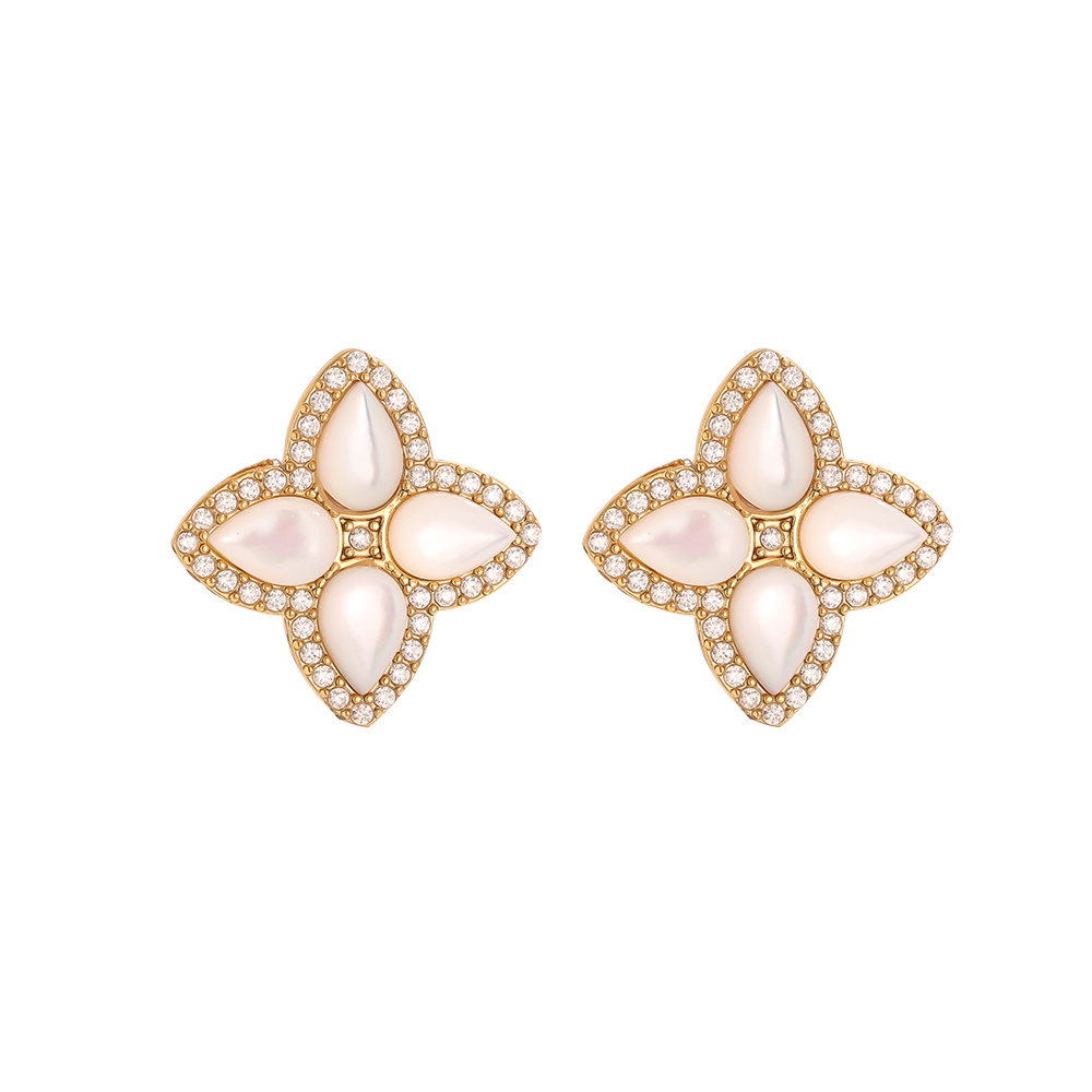 Edelstahl Ohrringe 15mm Nice Diamond Luckly Flower