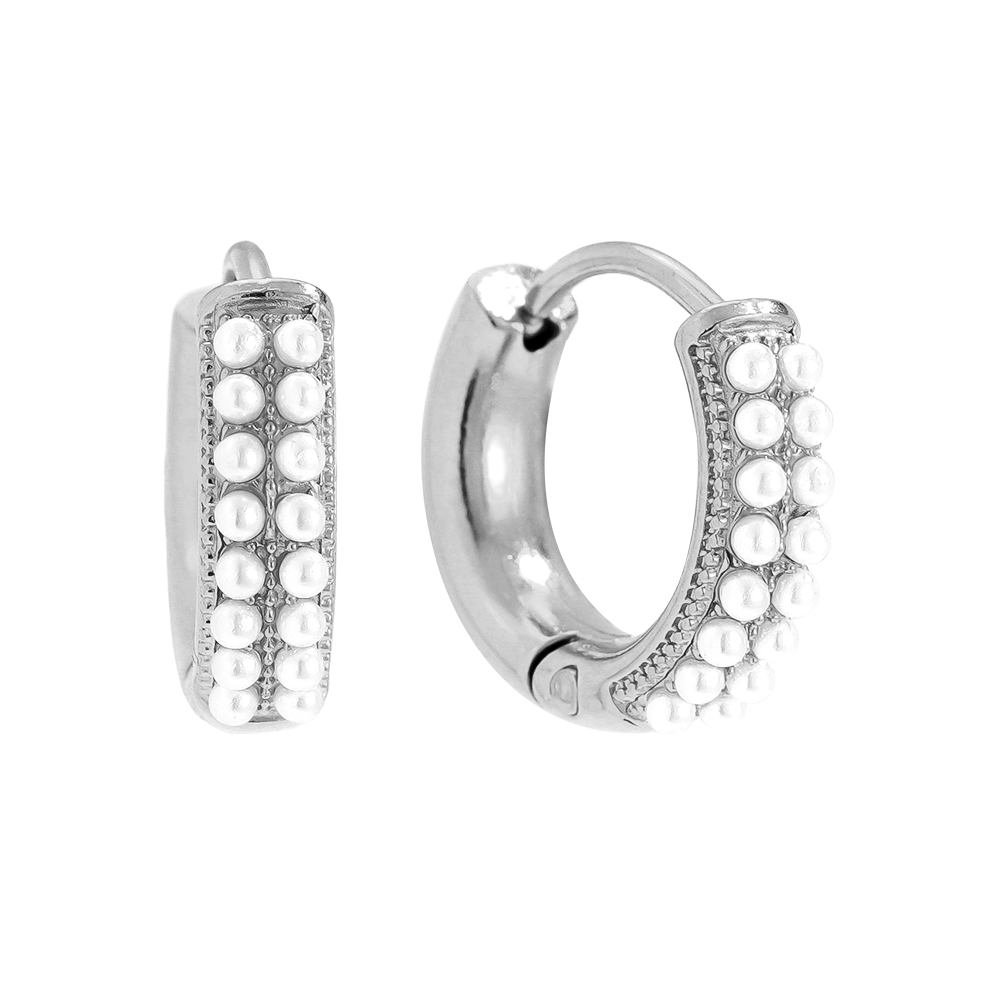 Edelstahl Ohrringe 1.4cm Dobble Pearl Line