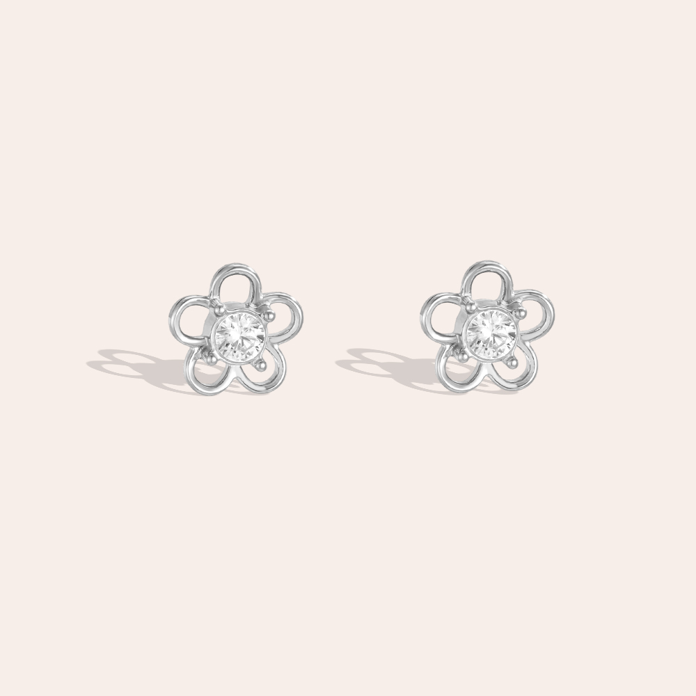 Edelstahl Ohrringe 7mm einfache kleine Zirkonia Blume