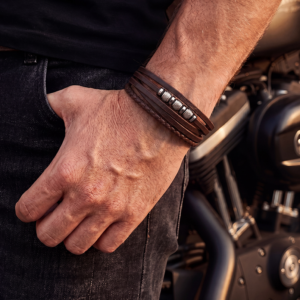  Edelstahl Armband PU Mehrschichtig