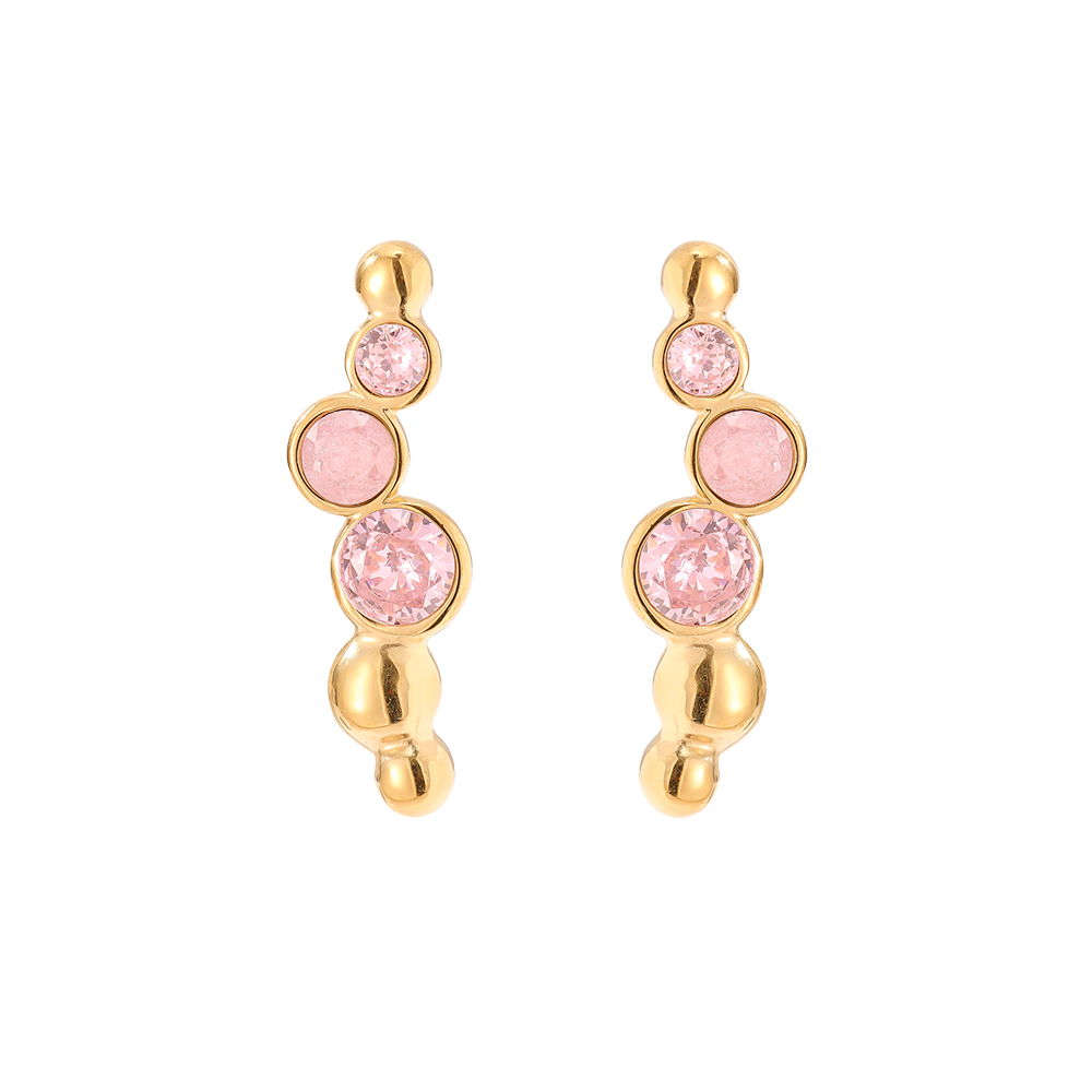 Edelstahl Ohrringe 0.6*2.5cm Pink Round Diamond