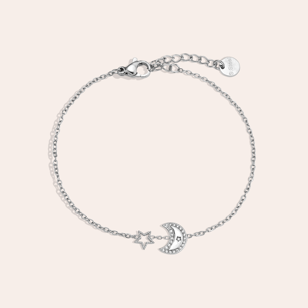Edelstahl Armkette 17cm Diamond Moon And Star