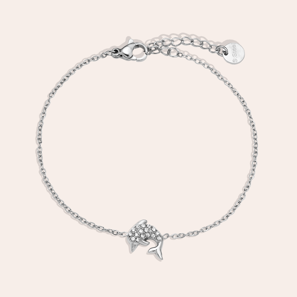 Edelstahl Armkette 17cm Diamond Dolphin