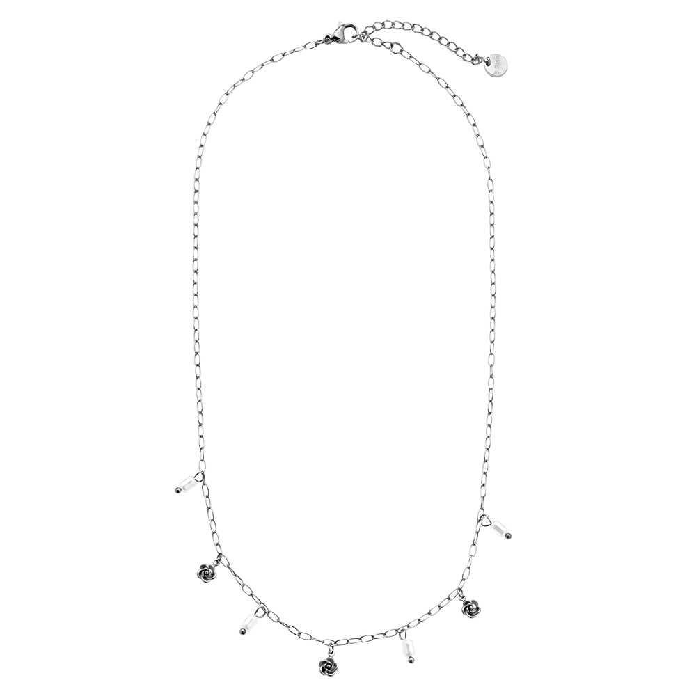 Edelstahl Halskette 40cm Mini Flower And Pearl