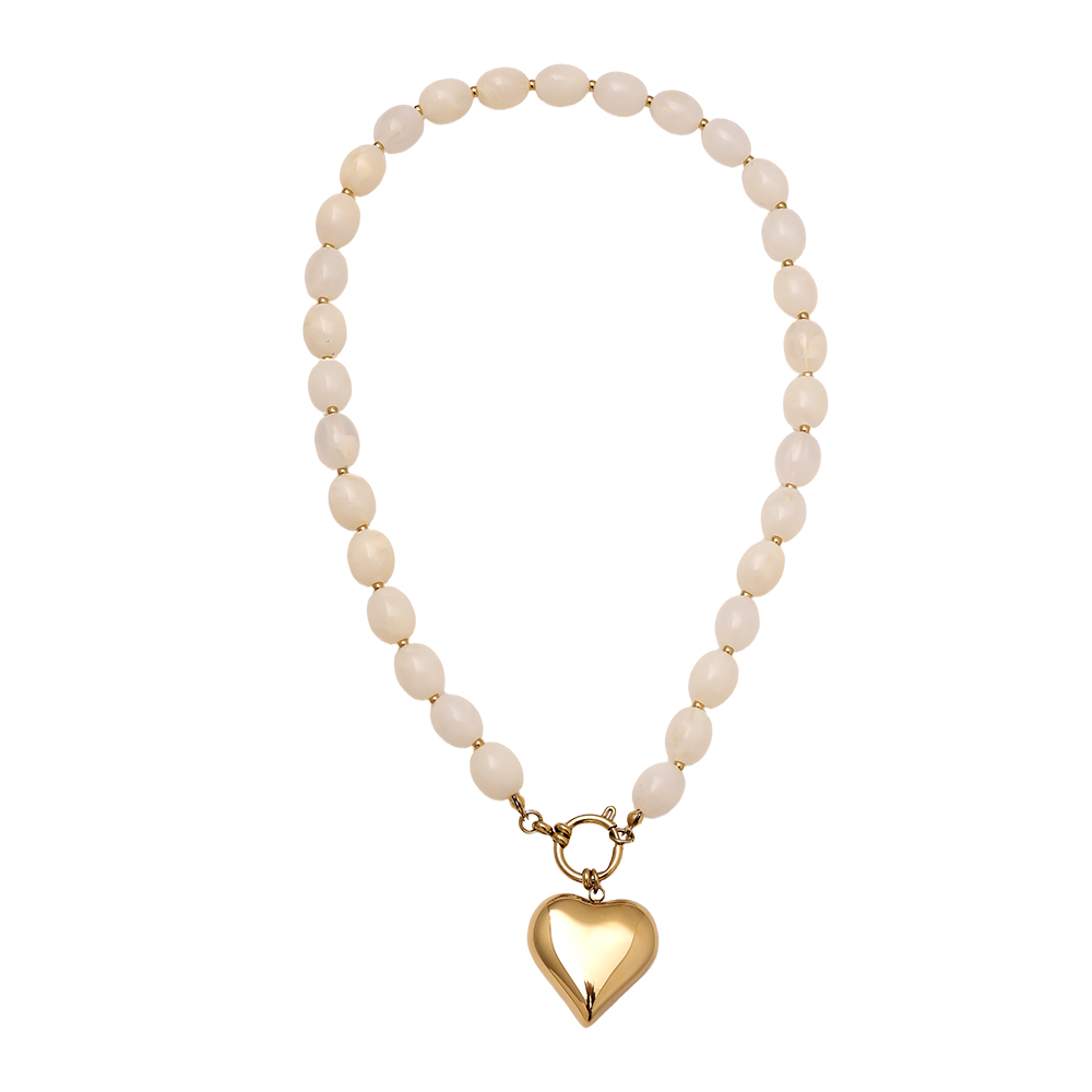 Edelstahl Halskette 48cm Heart In Acrylic Pearl