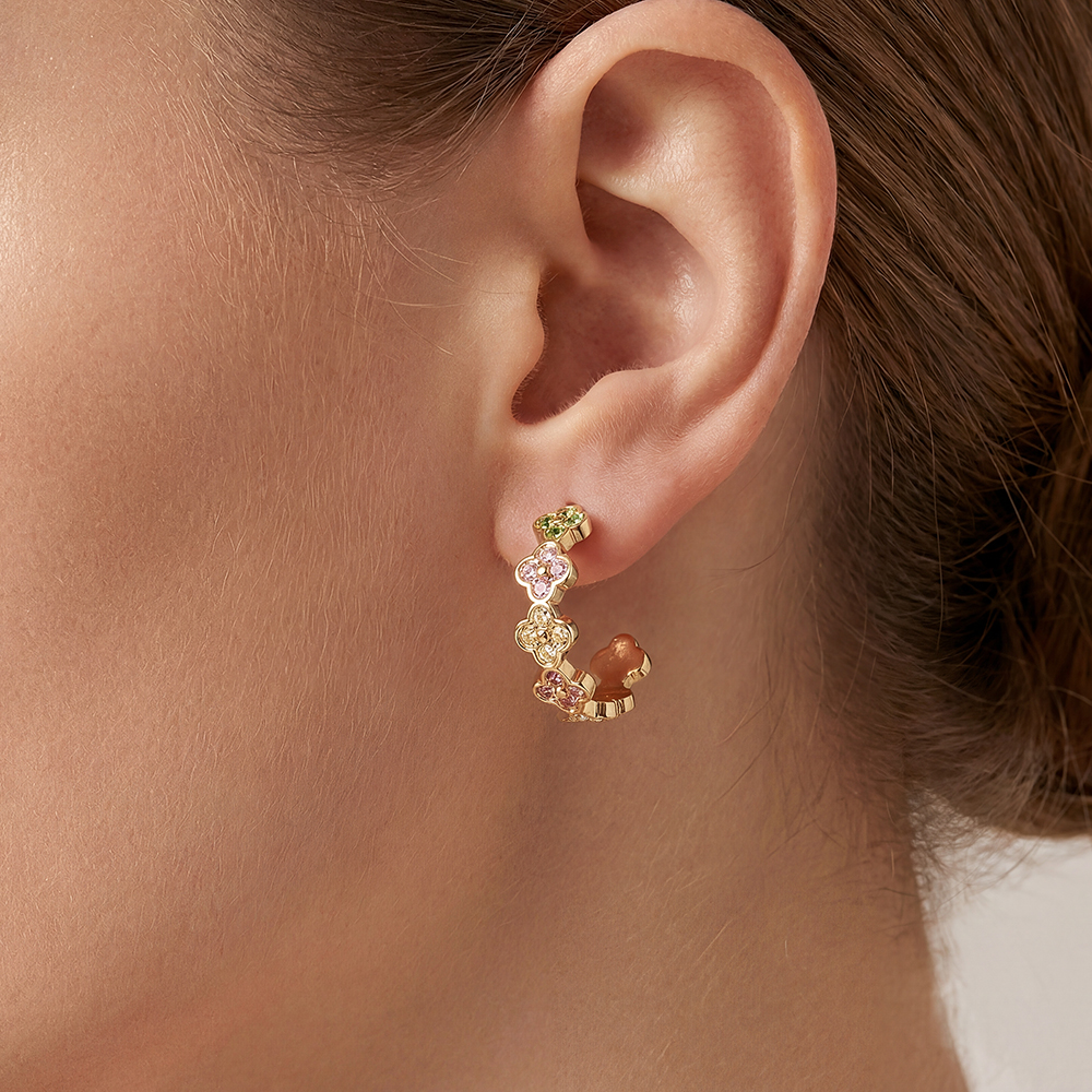 Edelstahl Ohrringe 2.5cm Diamond Lucky Flower Hoop