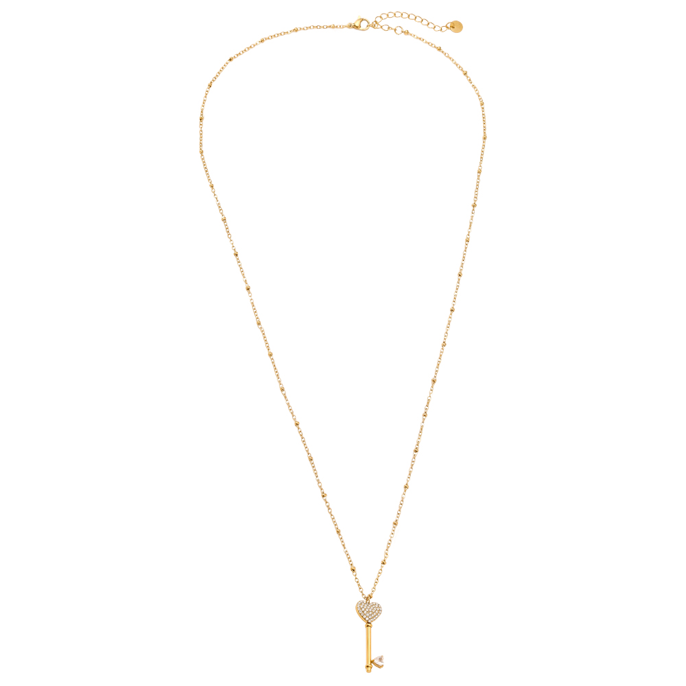 Edelstahl Halskette 60cm Diamond Heart Key