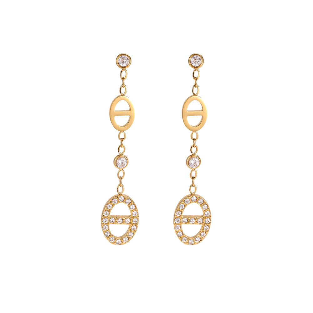 Edelstahl Ohrringe 37*7mm Zirkonia ovale Links 