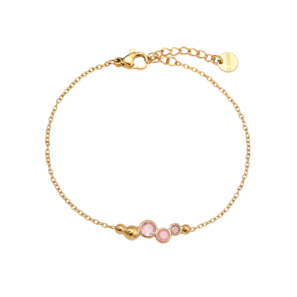 Edelstahl Armkette 17cm Pink Round Diamond